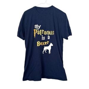 TeePublic My Patronus Is A Boxer Dog Graphic Navy White T-Shirt Size Medium